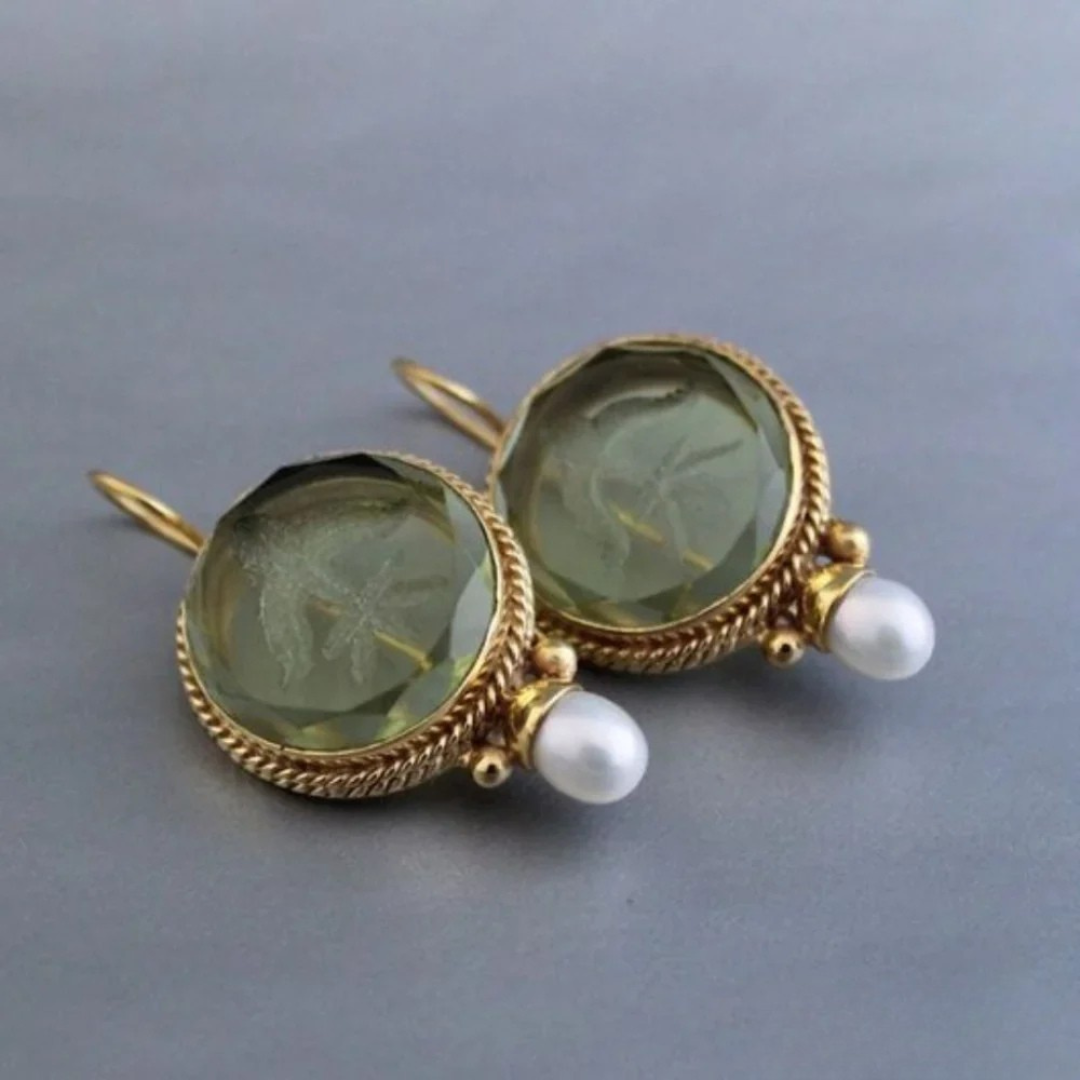 Orecchini perla verde retro