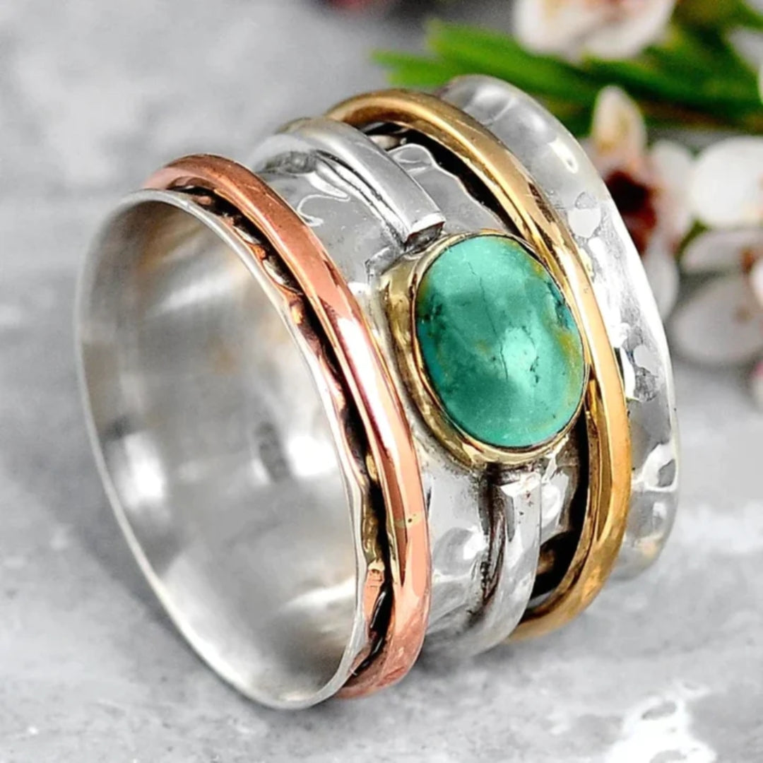 Anello Retro Oro Argento Turchese