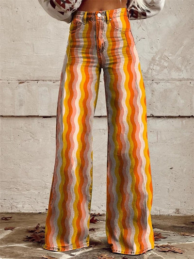 Lily™ - Pantaloni a Gamba Larga Striati Multicolore e alla Moda